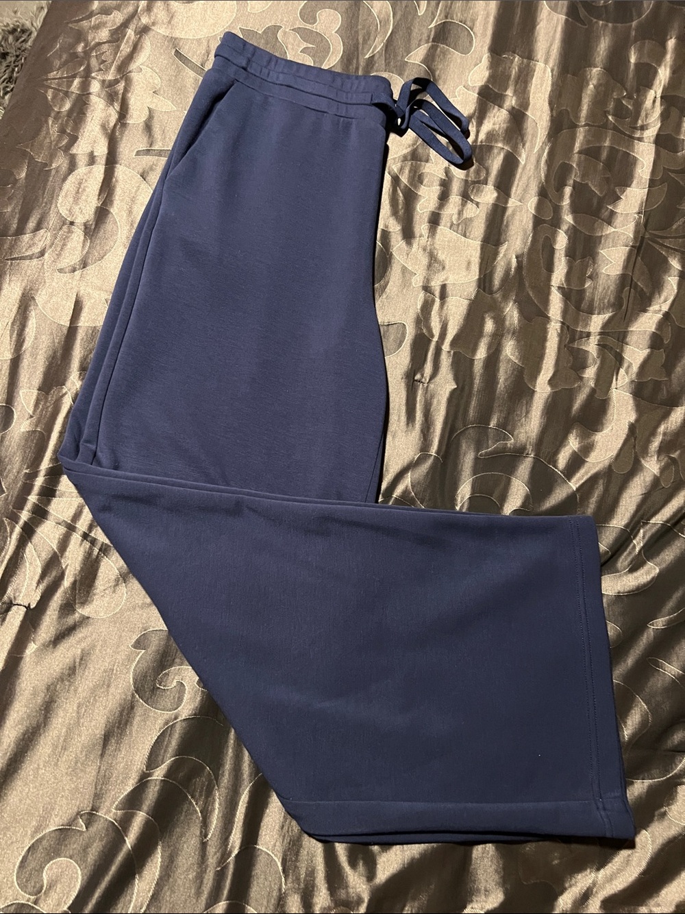 Wonderly Navy Wide Straight Leg Casual Drawstring Lounge Pants Relaxed Women LG - Picture 7 of 12